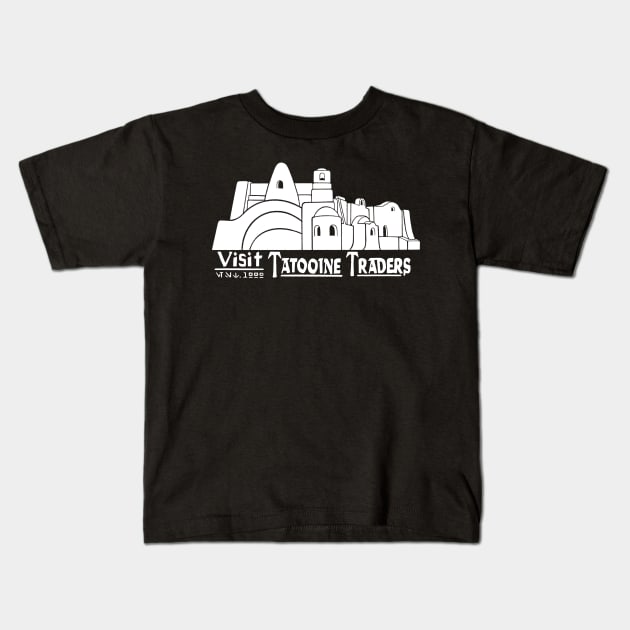 Tatooine Traders (white) Kids T-Shirt by CKiefer_Draws